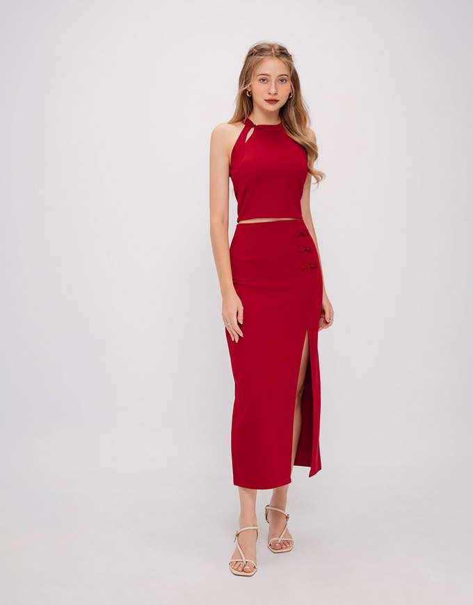 Fitted Slit Cheongsam Qipao Maxi Skirt