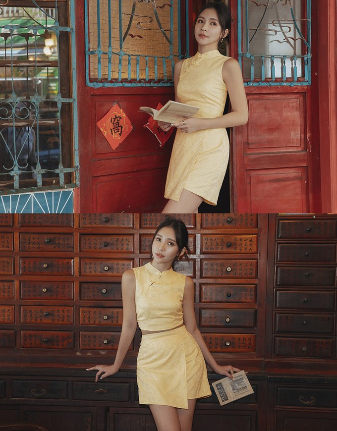 【Elecher's Design】Embossed Satin Cheongsam A-line Skorts