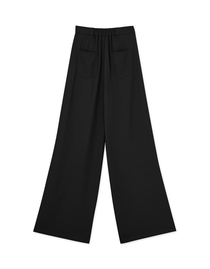 Skewed Single-Button Pleated Wide Trousers