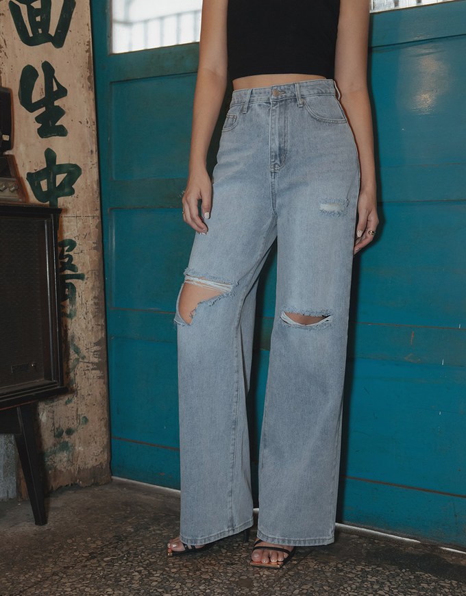 Ready Stock【Elecher's Design】BOSS MOM Distressed Denim Jeans