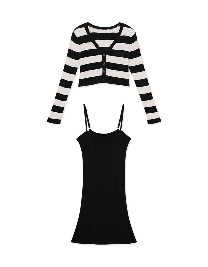 Two-Piece Wide Striped Knit Mini Dress