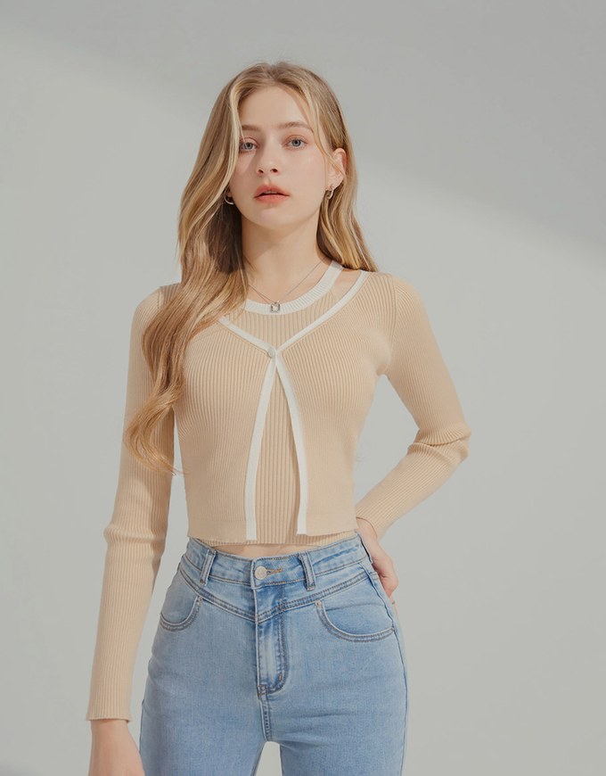 Two-piece Contrast Knit Top