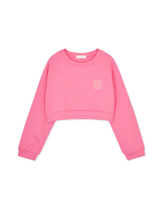 【Benefit】Embroidered Patch On Cropped Sweatshirt Top