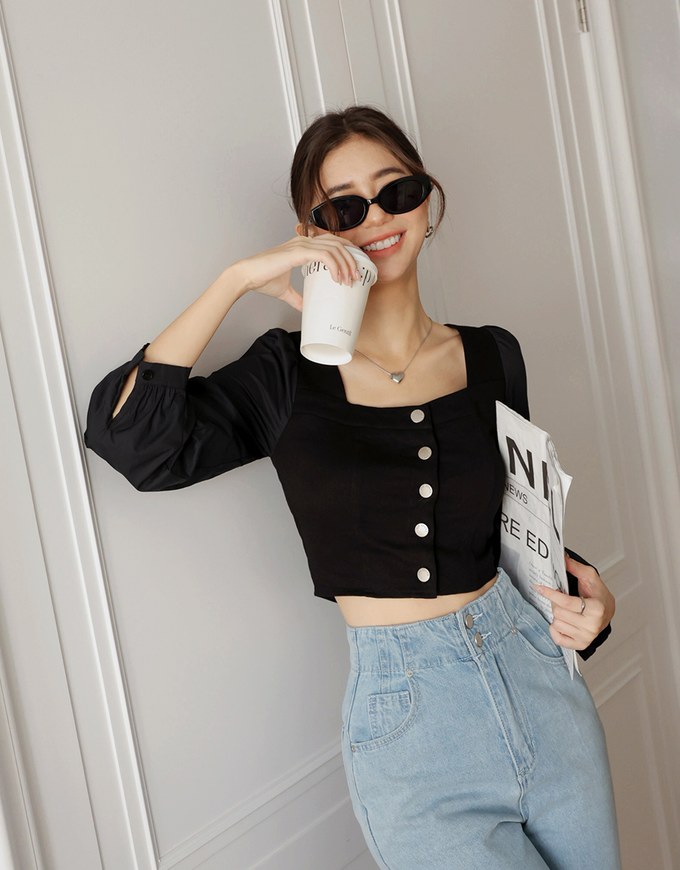 Mixed Material Splice Long Sleeve Top
