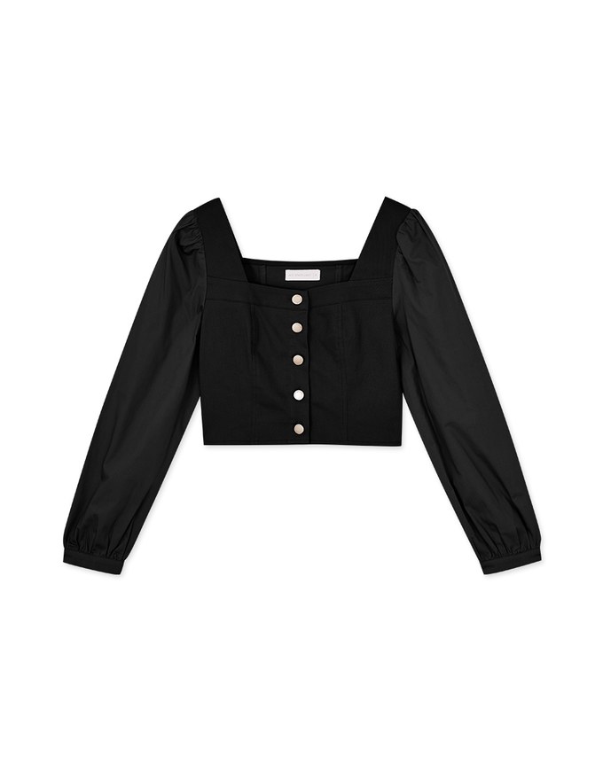 Mixed Material Splice Long Sleeve Top