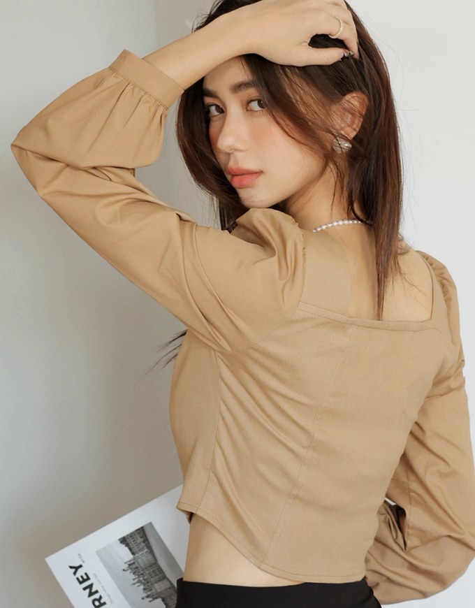 Mixed Material Splice Long Sleeve Top