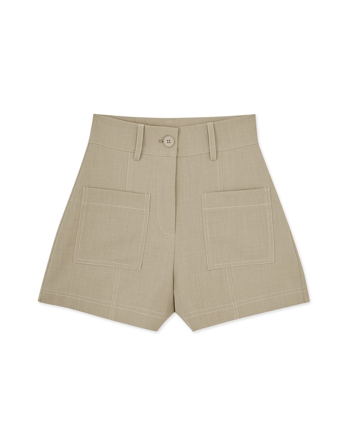【MEIGO's Design】High Waisted Stitched Double Pocket Shorts