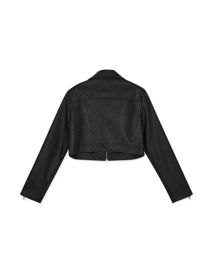 Edgy Chic Faux Leather Zipper Blazer Jacket