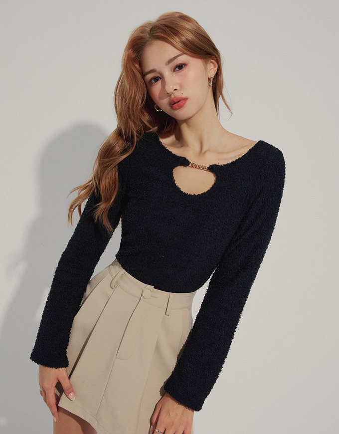 2WAY Gold Chain Hollow Wool Top