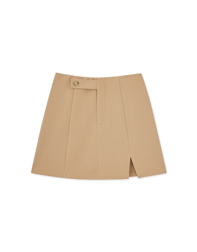 High Waisted Side Button Slit Skirt