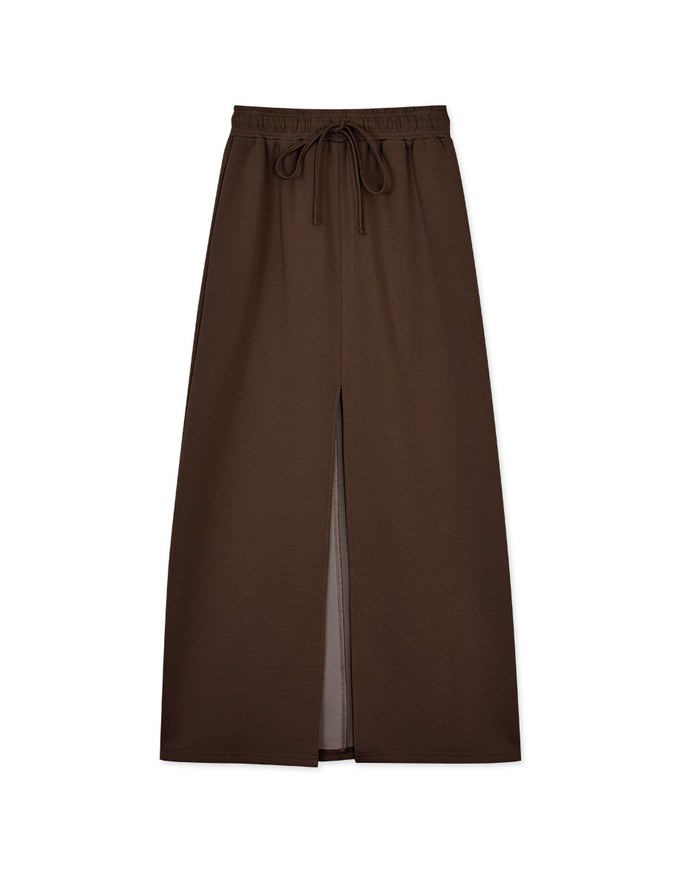 Cotton Drawstring Front Slit Maxi Skirt
