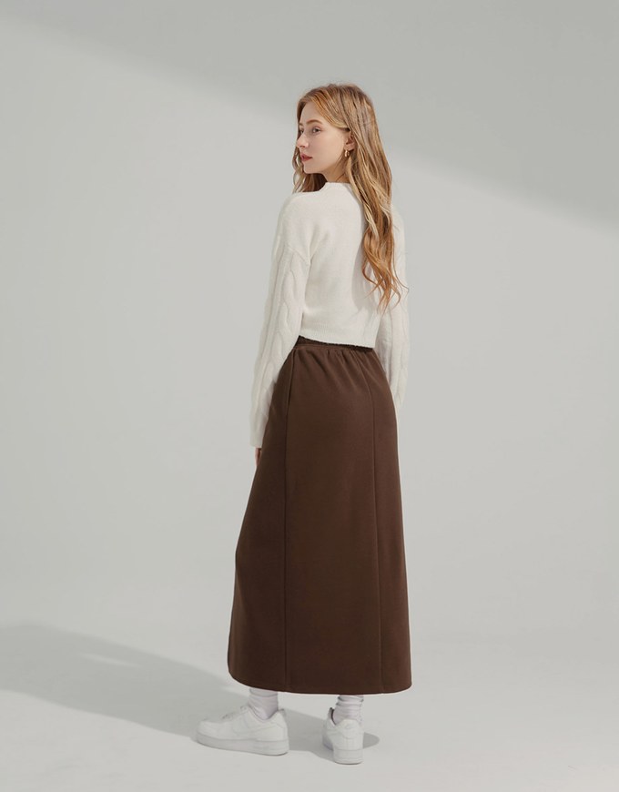 Cotton Drawstring Front Slit Maxi Skirt