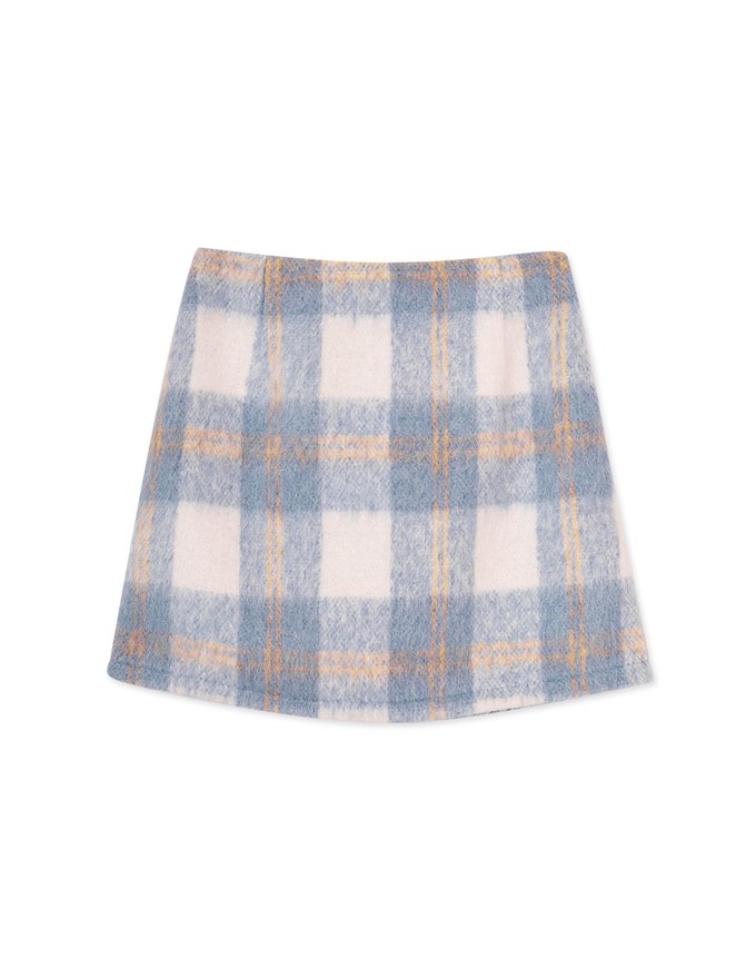 Plush Large Plaid Slit Skirt