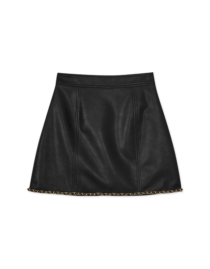 Gold Chain Faux Leather Mini Skirt