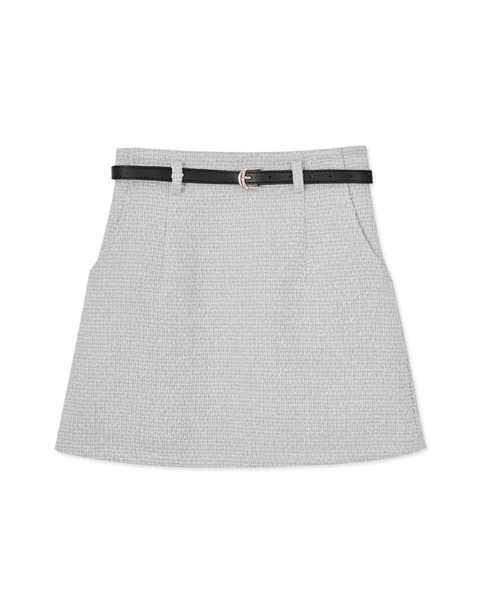 Glitter Tweed Mini Skirt (With Belt)