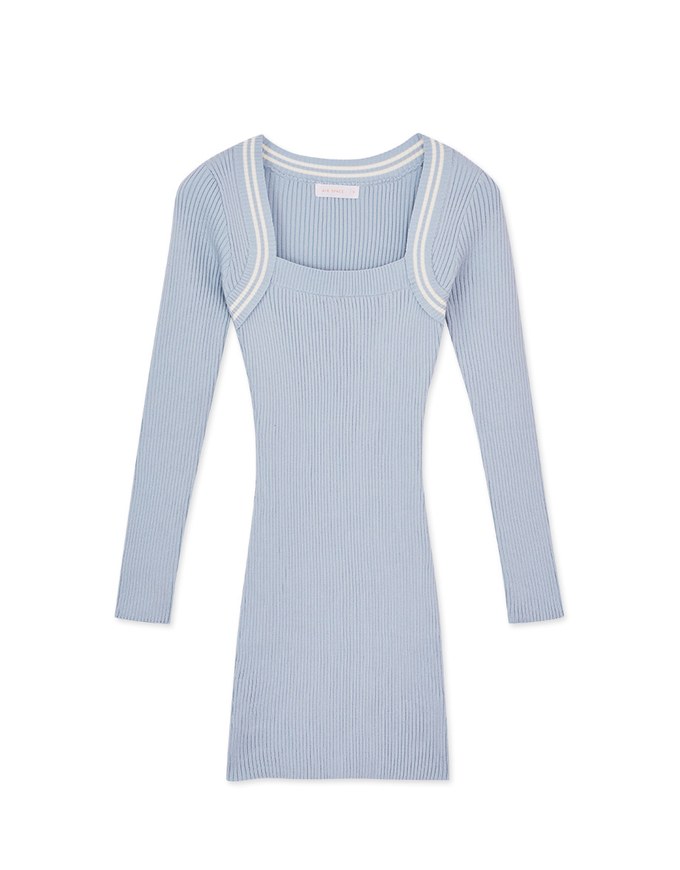 Square Neck Knit Bodycon Wrap Mini Dress