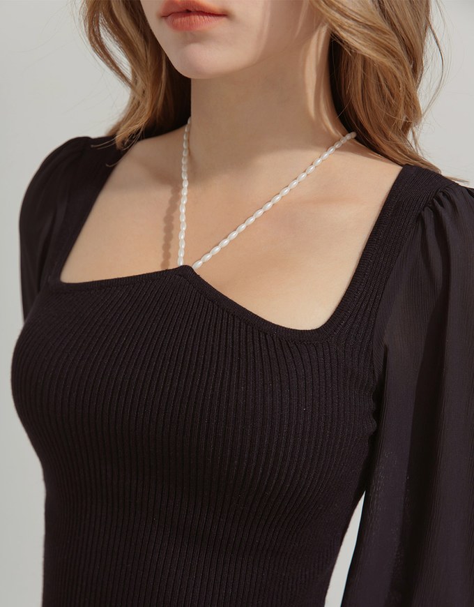 Pearl Chain Halter Neck Panel Knit Top