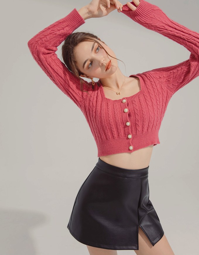Square Neck Twist Cropped Top
