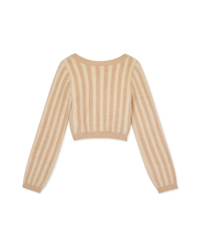 Contrast Color Striped Fleece Knit Top