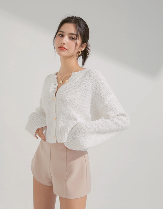 Puffy Knitted Button Up Top