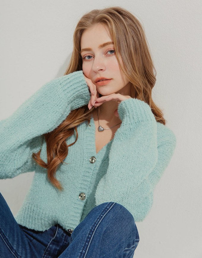 Puffy Knit Button Up Top