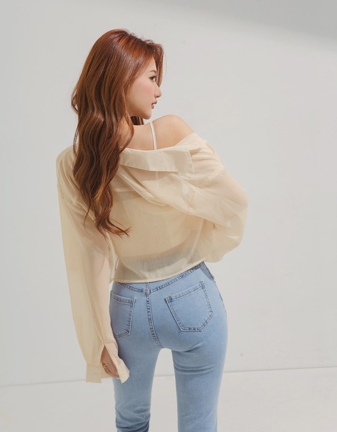 Two-Piece Sheer Loose Fit Cropped Shirt
