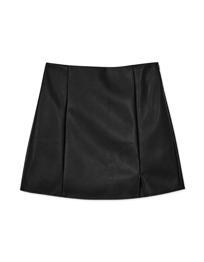Sexy Slit Faux Leather Mini Skirt