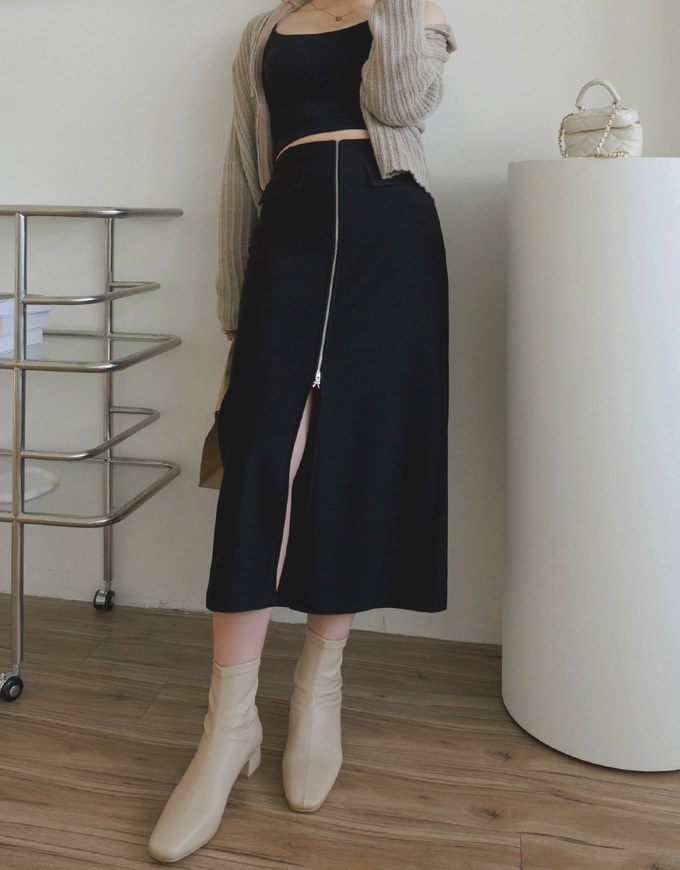 Waist Fitted Slit Maxi Maxi Long Skirt