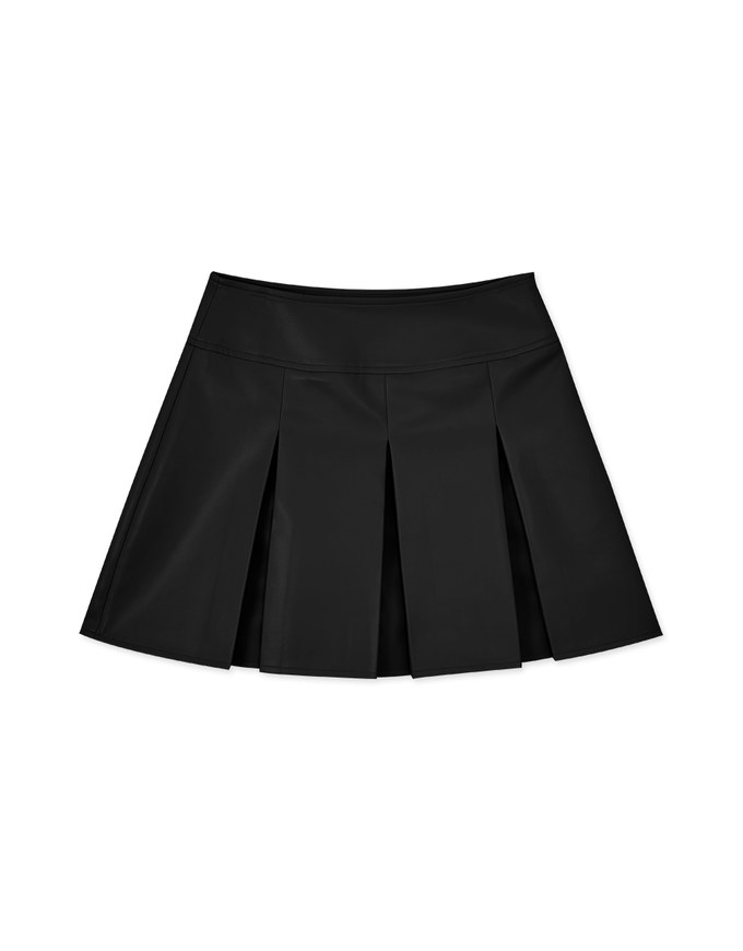 Stylish Faux Leather Wide Pleated Skirt
