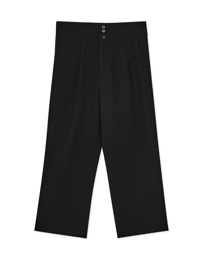 High Waisted Elastic Buttoned Wide Pants