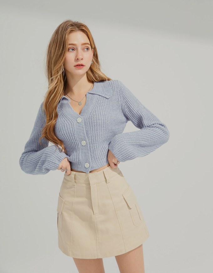 Lapel Mixed Knittted Top