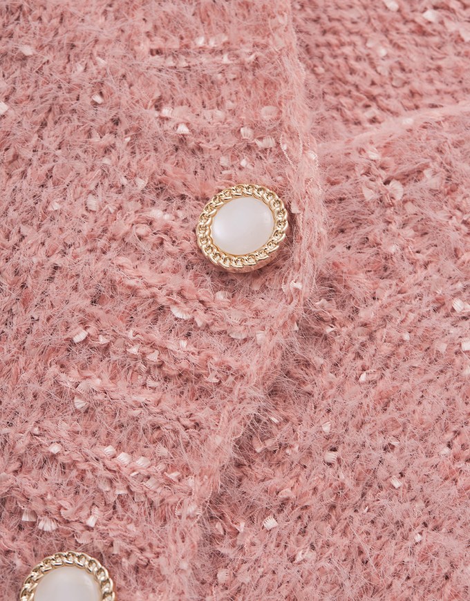 Fluffy Pearl Button Knit Top