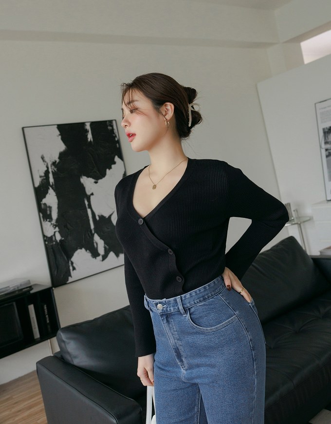 Skewed Buttoned Ribbed Top