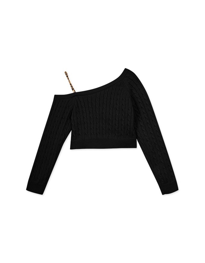 2WAY One-Shoulder Gold Chain Sweater