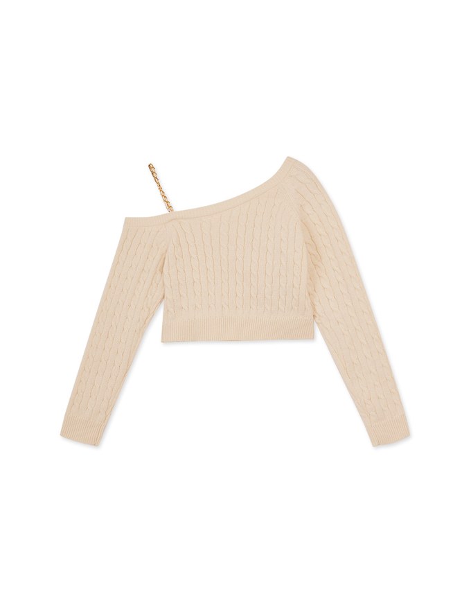 2WAY One-Shoulder Gold Chain Sweater