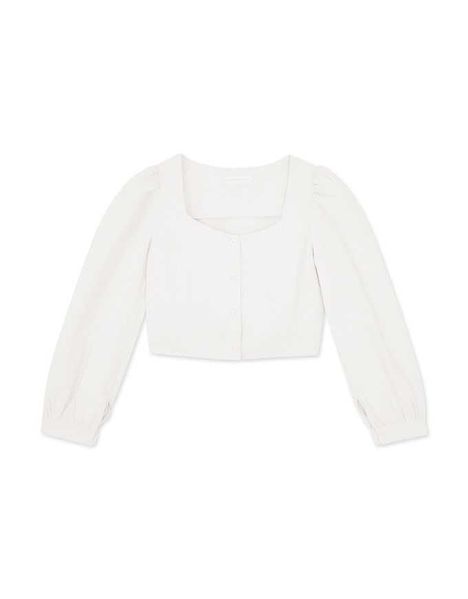 Back Tie Up Crop Top, Breathable Puff Long Sleeve Top Elegant Adjustable  For Work White XL