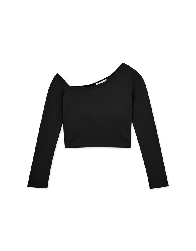 Sloping Shoulder Smooth Long Sleeve Top (With Padding)