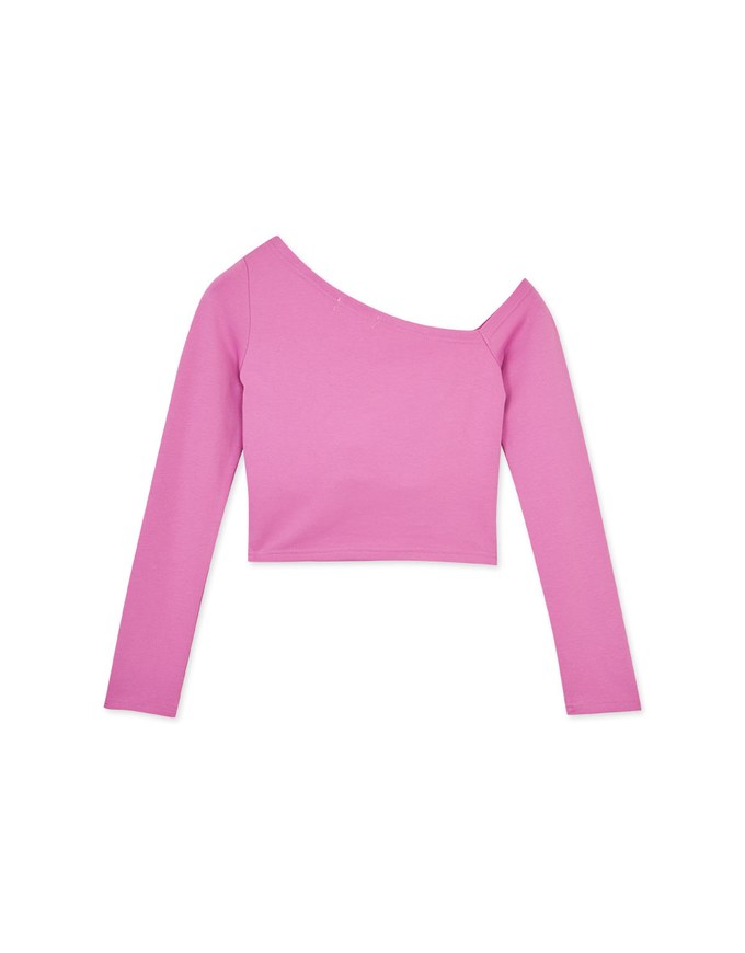 Sloping Shoulder Smooth Long Sleeve Top (With Padding)