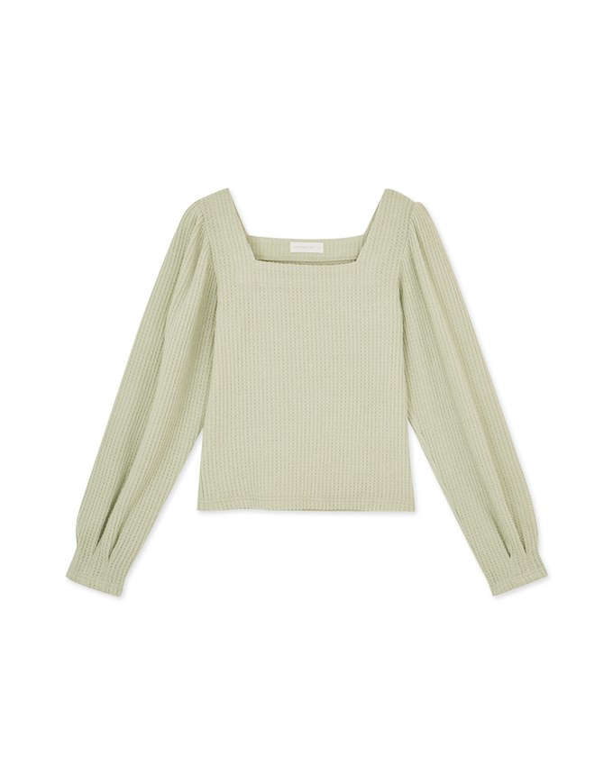 Square Neck Wool Puff Sleeve Top