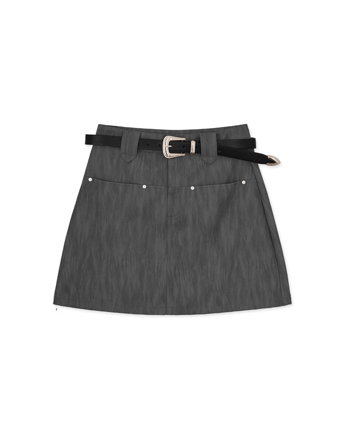 Mixed Color Faux Leather Skirt (With Belt)