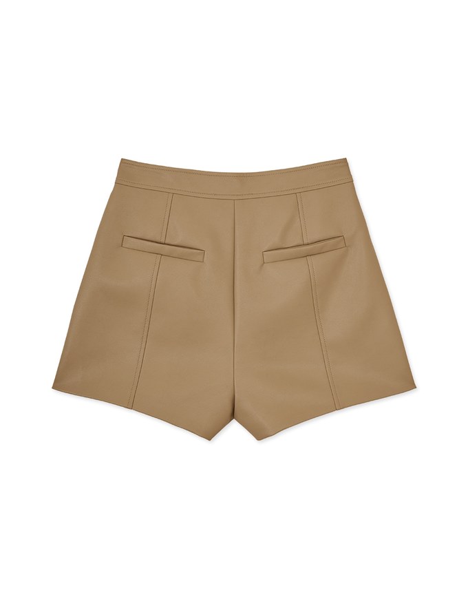 Buttoned Matte Faux Leather Shorts