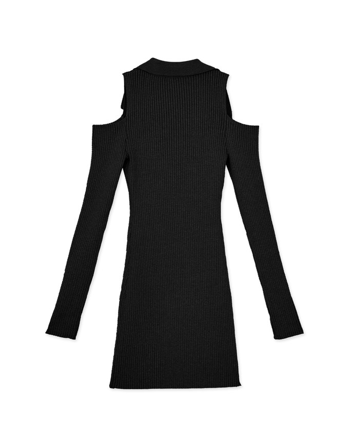 Cut Out Shoulder Lapel Bodycon Mini Dress