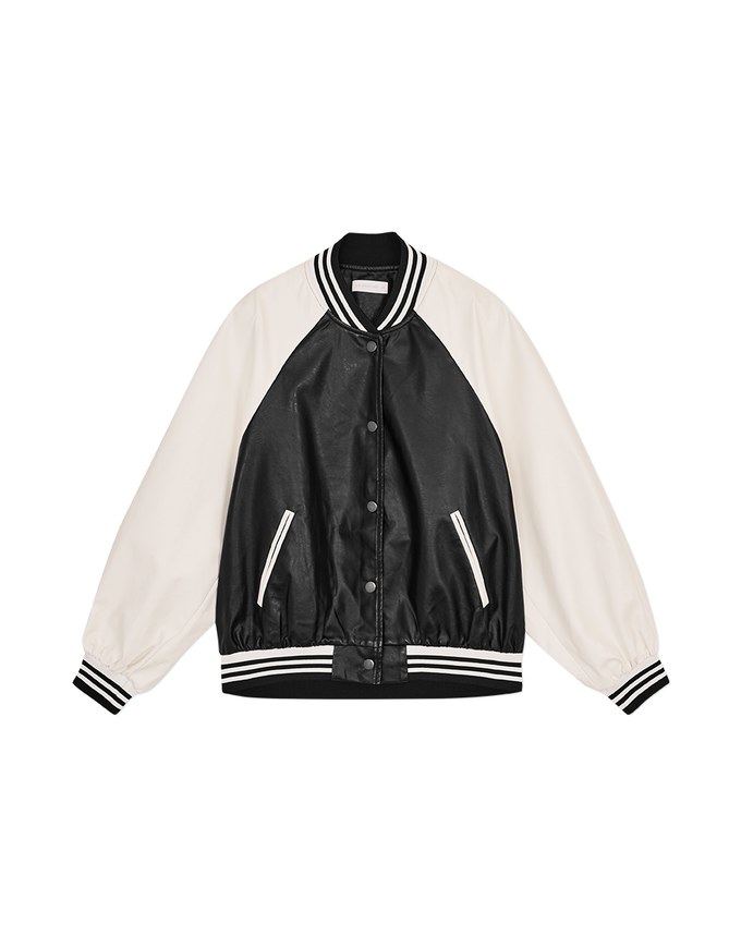 【SHIUAN'S DESIGN】Oversize Faux Leather Baseball Blazer Jacket