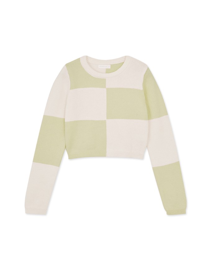 Pink Chessboard Knit Top