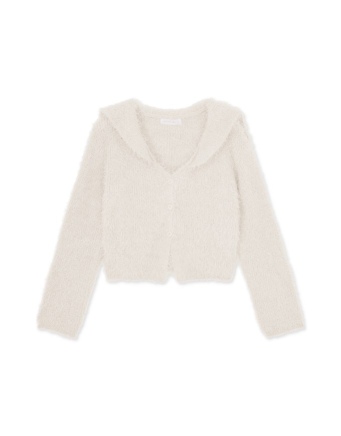 Faux Mink Fluffy Knit Top Cardigan With Preppy Collar