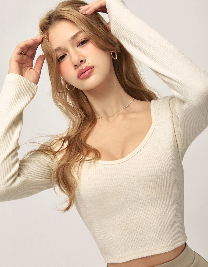 Sweetheart Neckline Ribbed Fitted Top