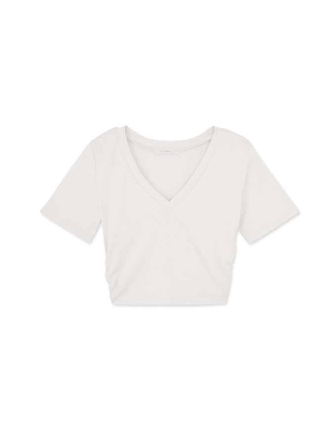 Minimalist V-neck Side Ruched Tee Top