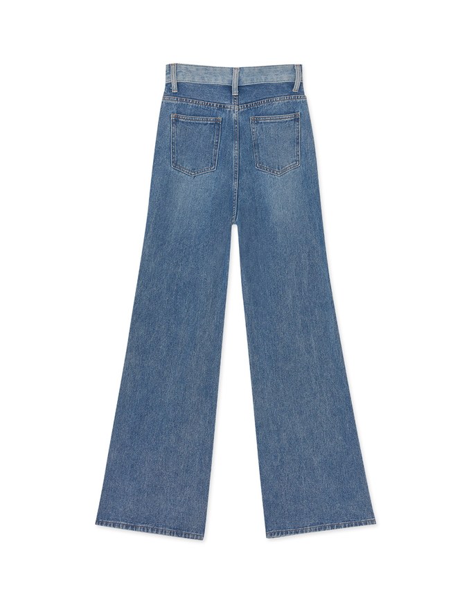 Blue Patchwork Slit Jeans