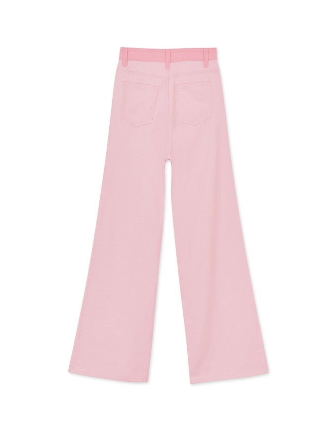 Pink Patchwork Slit Jeans