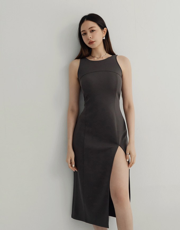 AIRY BRA DRESS Slit Midi Dress